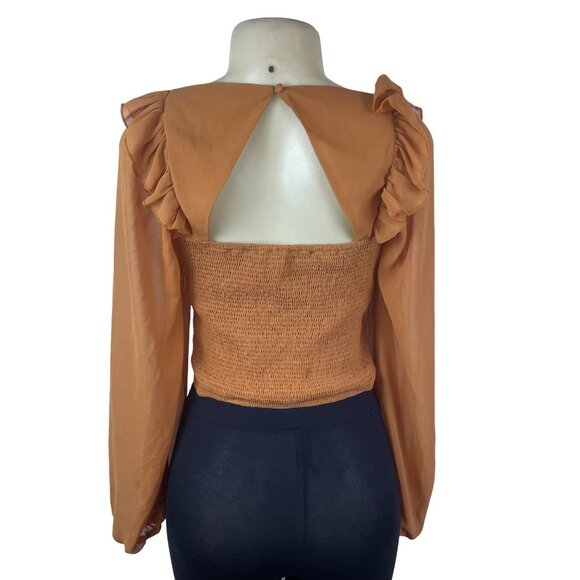 Idem Ditto Women’s Orange Polyester Ruched Long Sleeve Crop Top Size M - Picture 3 of 8